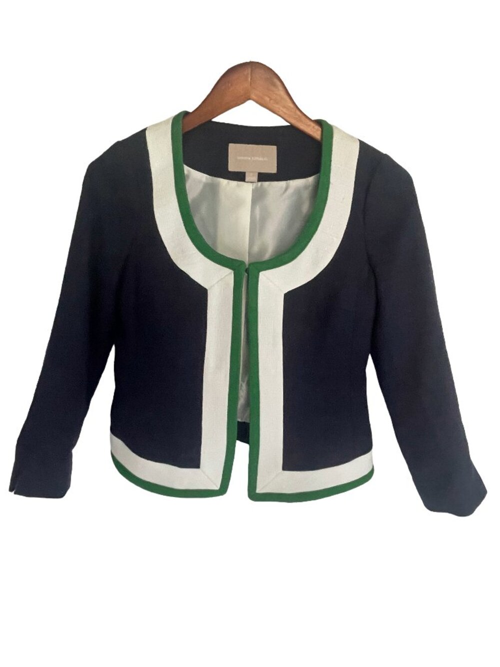 Banana Republic Navy Green Trim Cropped Jacket Size 0